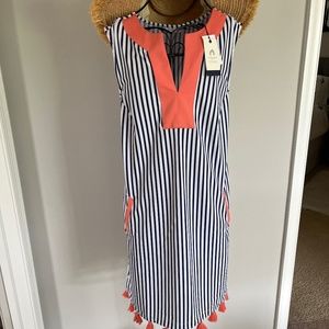 Cabana Life Navy and Coral Striped Swim Coverup